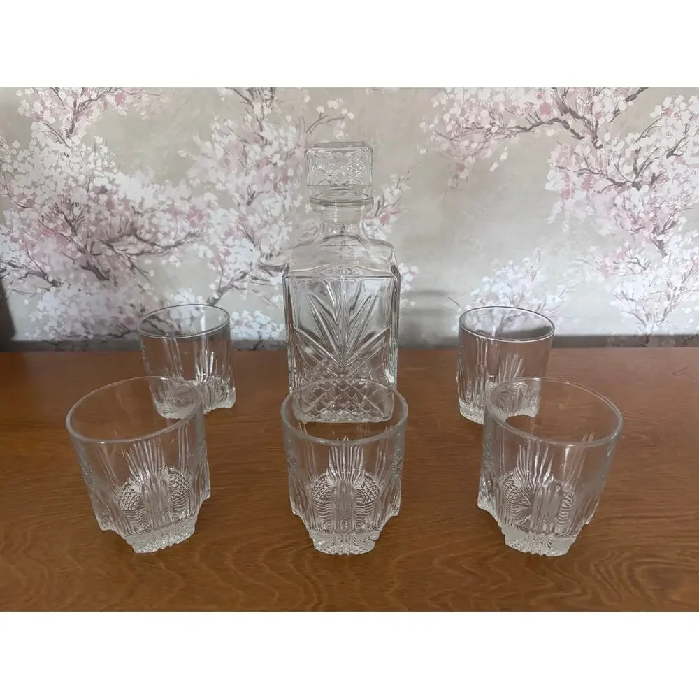 Crystal Decanter and 5 Glasses Set